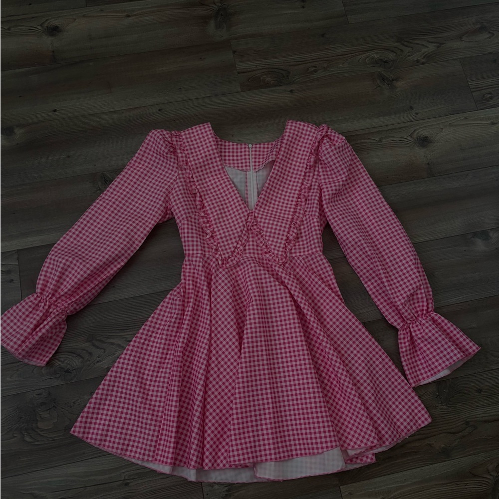 Pink Gingham Long Sleeve Dress